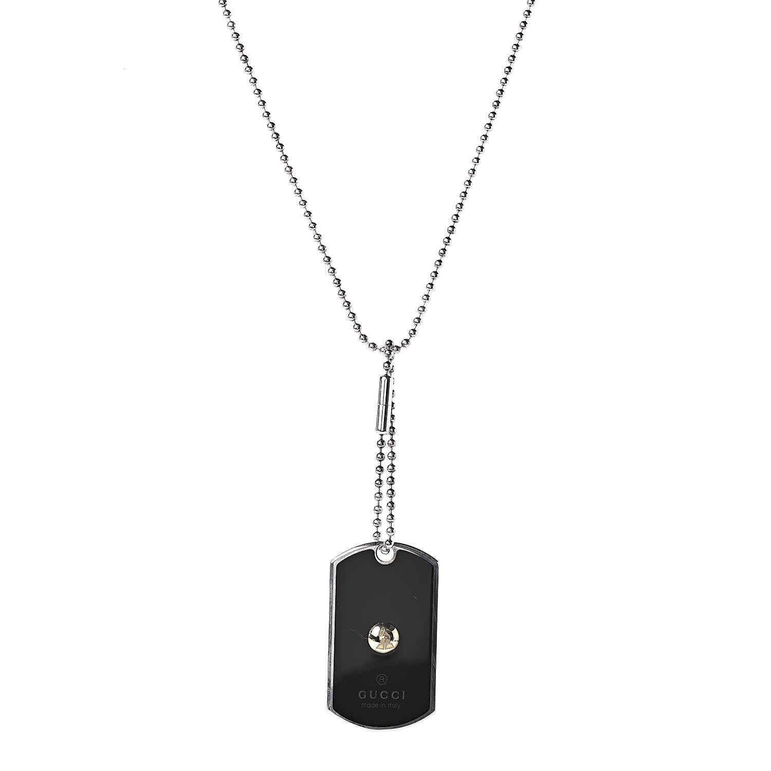 Gucci Sterling Silver 18K Yellow Gold Enamel Grammy Dog Tag Necklace Black 1 of 4