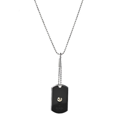 Gucci Sterling Silver 18K Yellow Gold Enamel Grammy Dog Tag Necklace Black 1 of 4