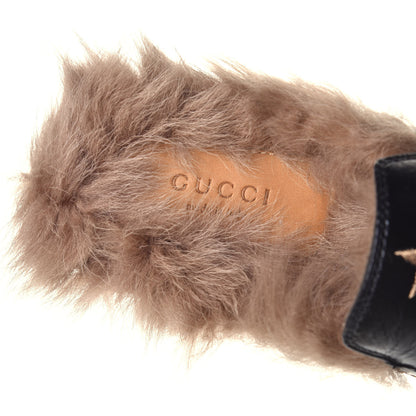 Gucci Goatskin Fur Bee Star Embroidered Womens Princetown Slippers 35.5 Black 7 of 8