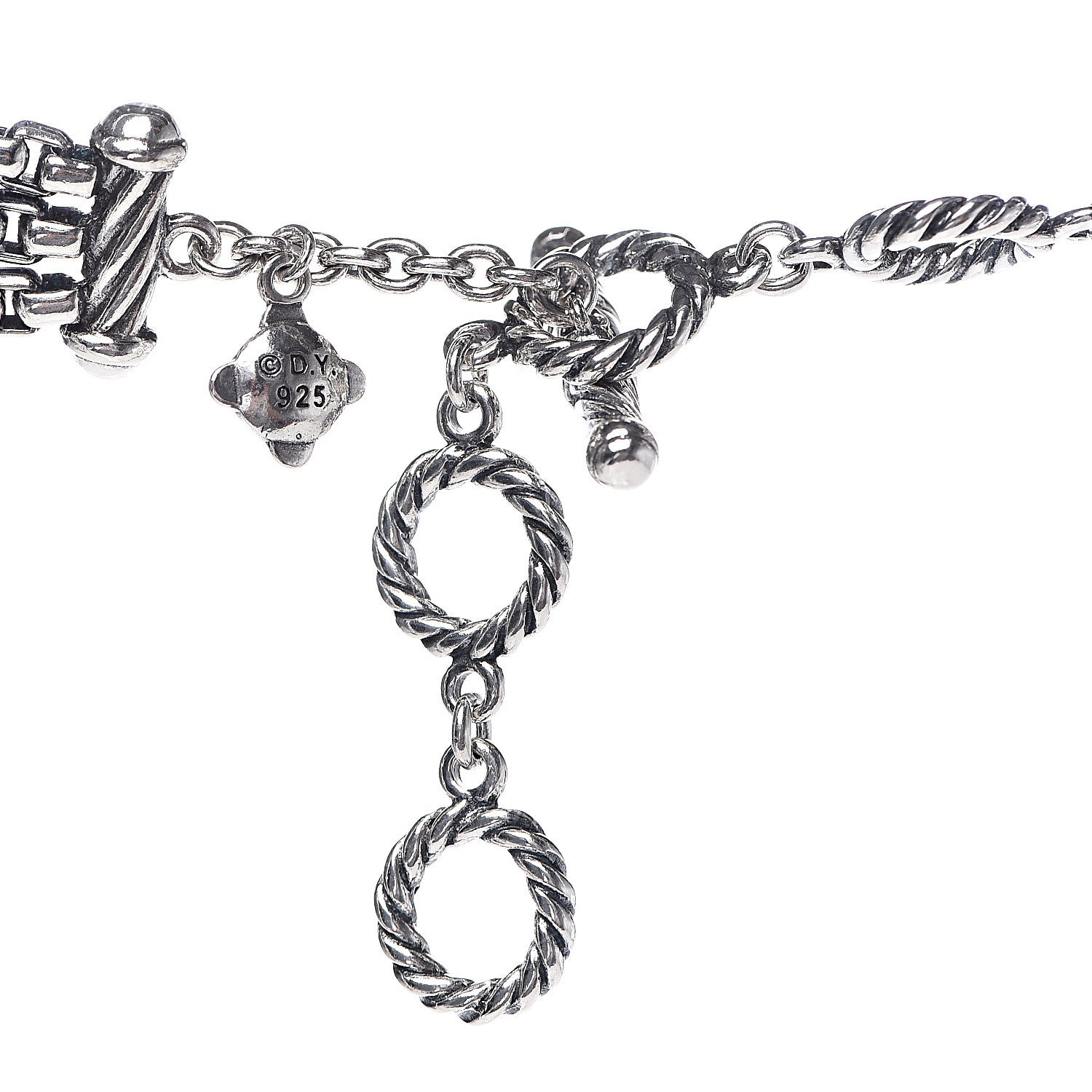 David Yurman Sterling Silver Box Chain Three Strand Necklace 3 of 5