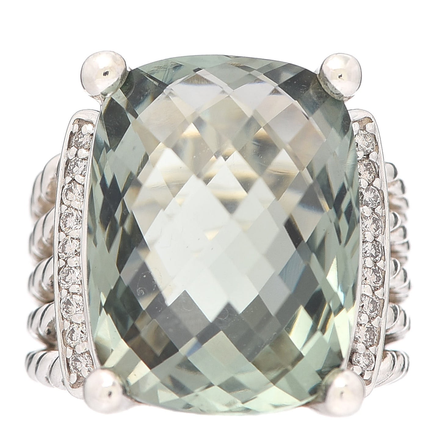 Sterling Silver Diamond Prasiolite 20mm Wheaton Ring 53 6.5