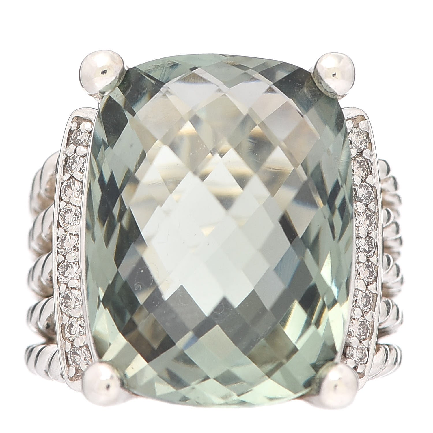 David Yurman Sterling Silver Diamond Prasiolite 20mm Wheaton Ring 53 6.5 1 of 5