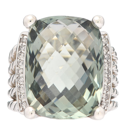 David Yurman Sterling Silver Diamond Prasiolite 20mm Wheaton Ring 53 6.5 1 of 5
