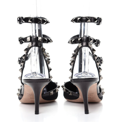 Valentino Garavani Ottoman Fabric Rockstud Ankle Strap Low Heel Pumps 38.5 Black 7 of 11