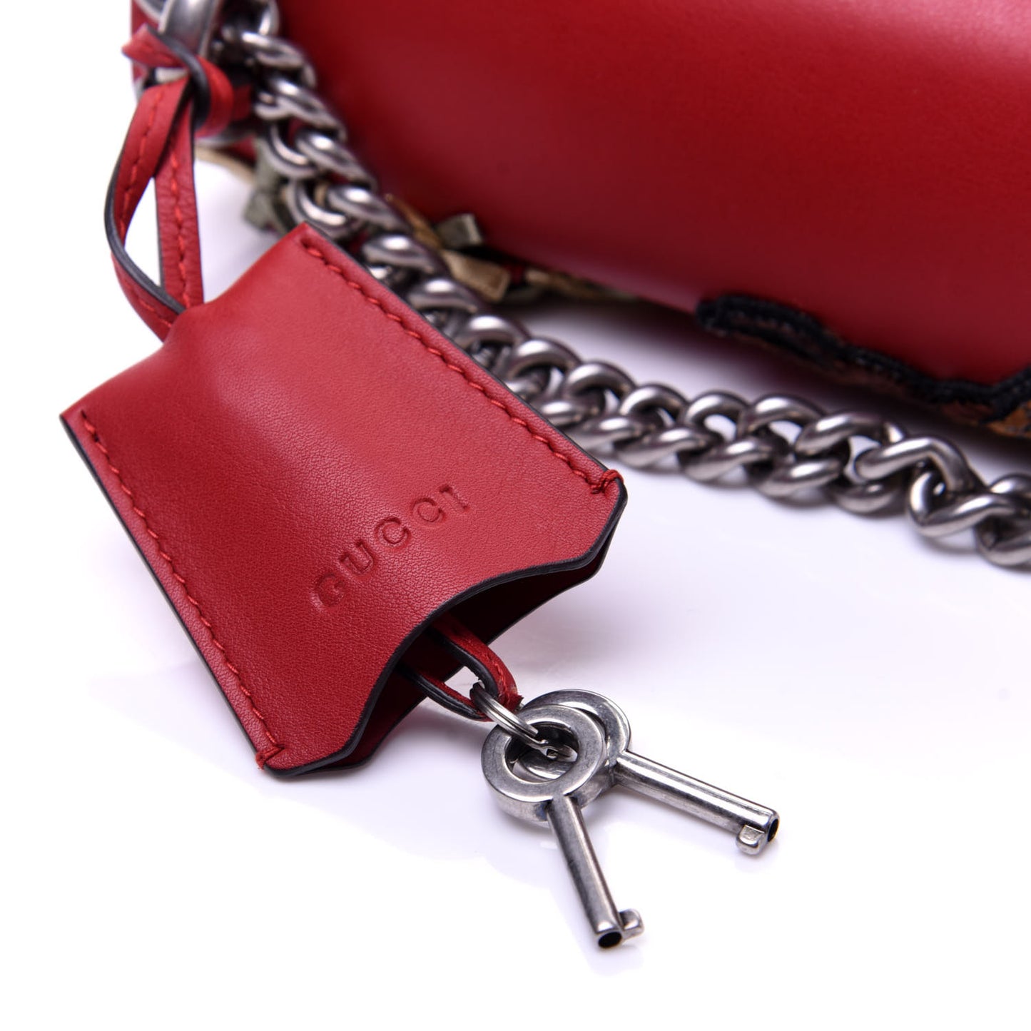 Calfskin Bee Embroidered Small Padlock Shoulder Bag Hibiscus Red