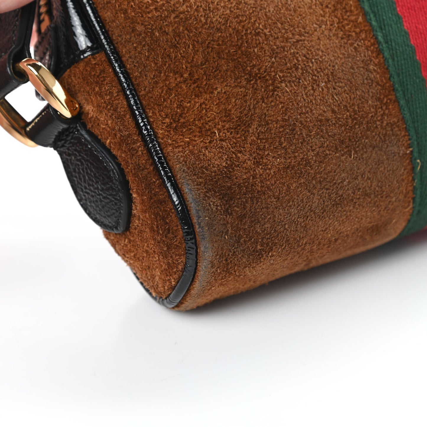 Suede Patent Web Mini Ophidia Shoulder Bag Nocciola Black