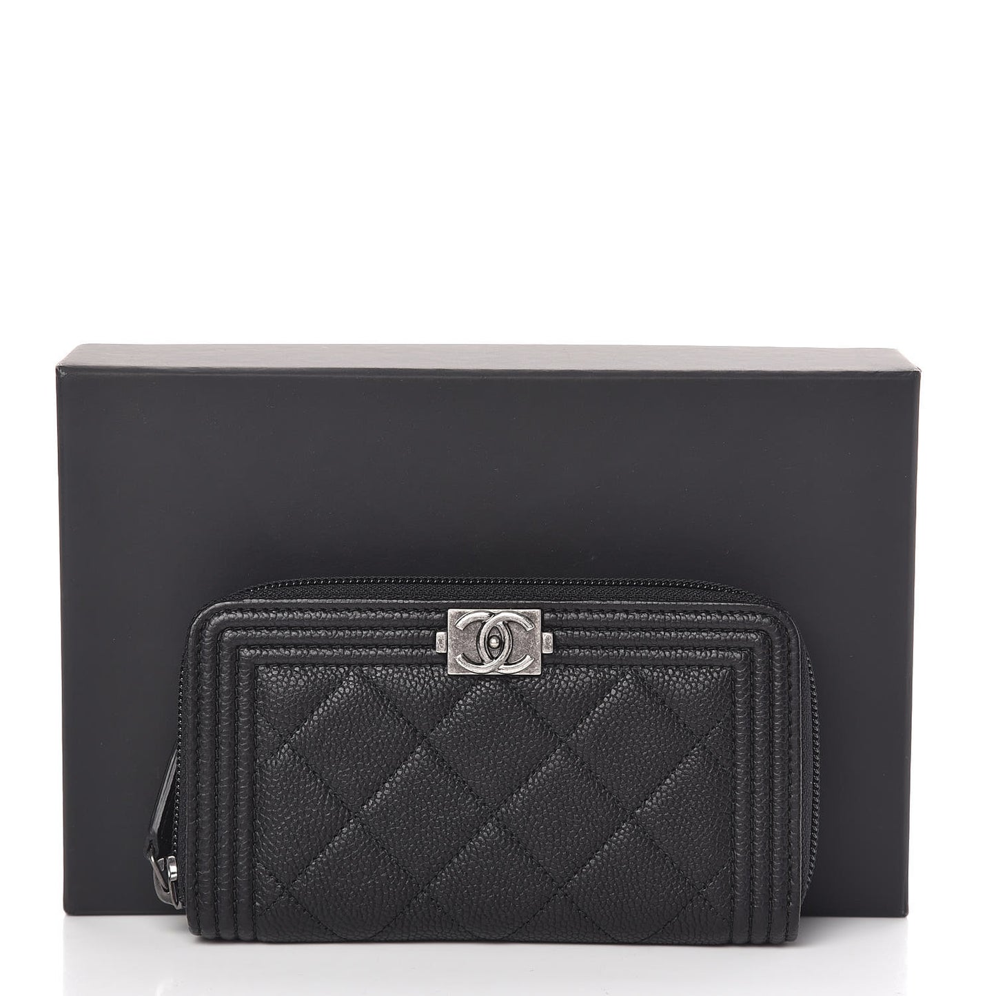 Caviar Quilted Small Boy Zip Around Wallet Black