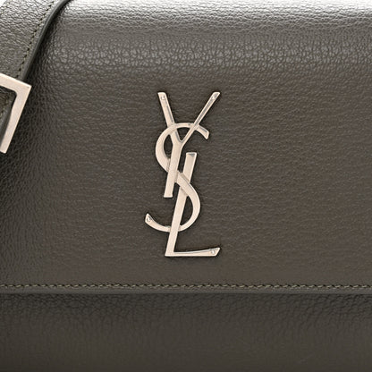 Saint Laurent Grained Calfskin Medium Monogram Sunset Satchel Dark Green 8 of 10
