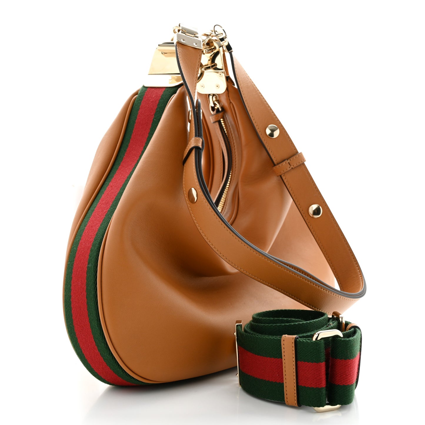 Aria Calfskin Web Large Attache Shoulder Bag Dark Orange