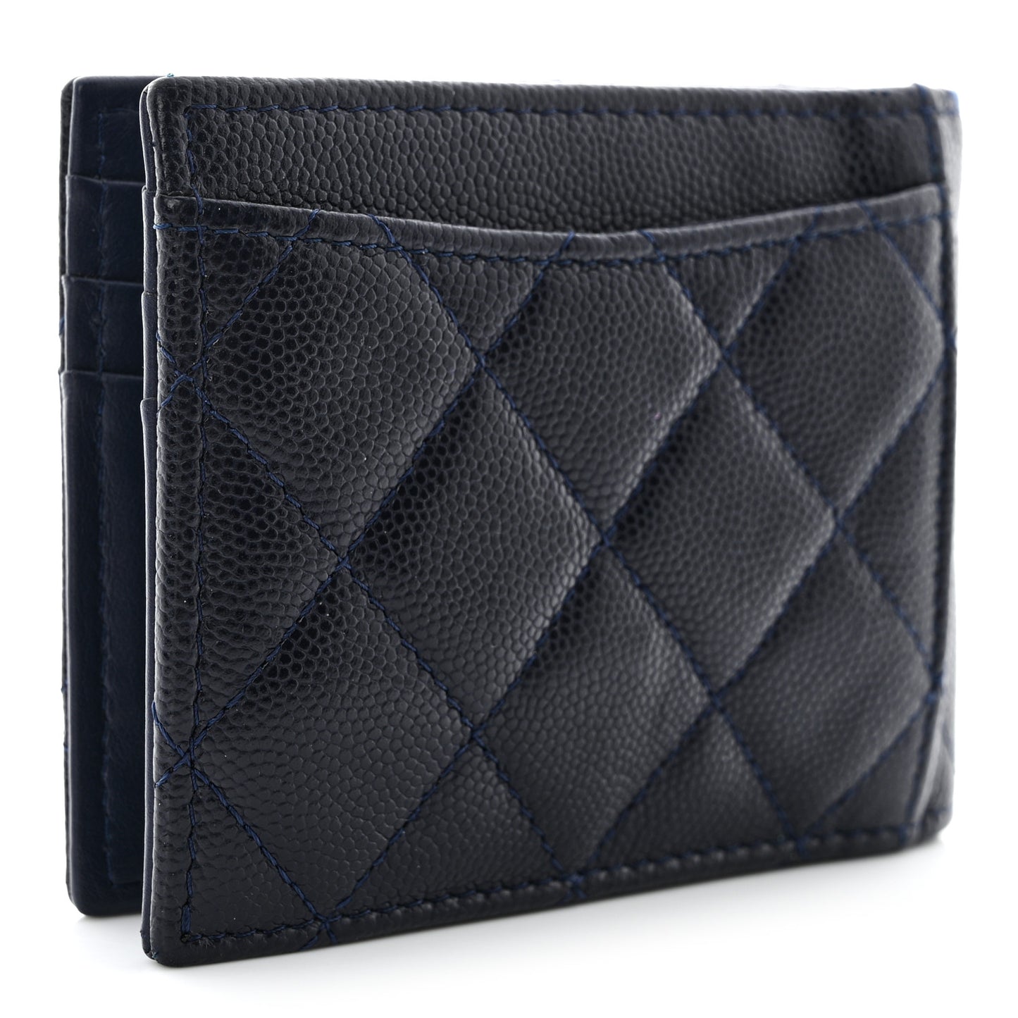 Caviar Quilted Bi-Fold Wallet Dark Blue