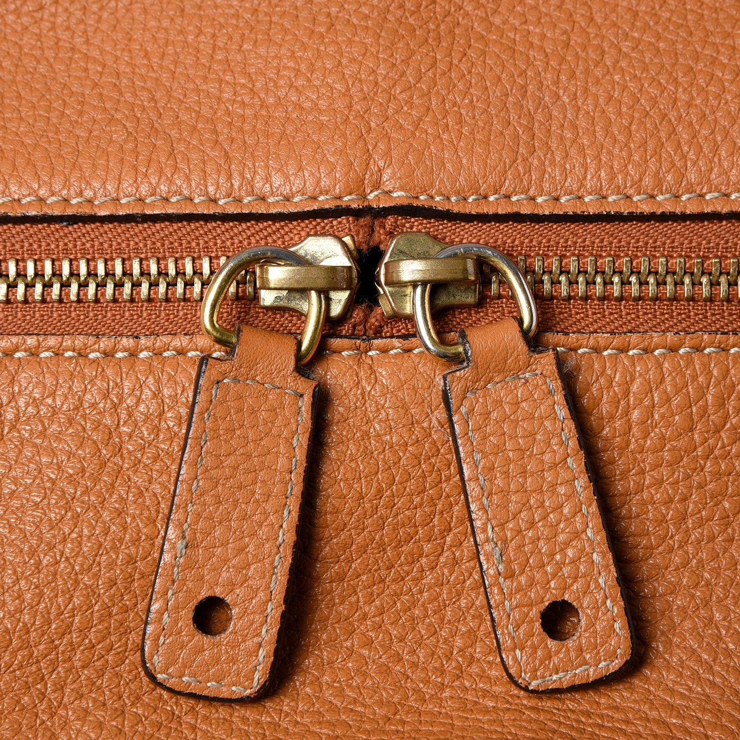 Pebbled Calfskin Large Skull Padlock Zip Around Tote Camel