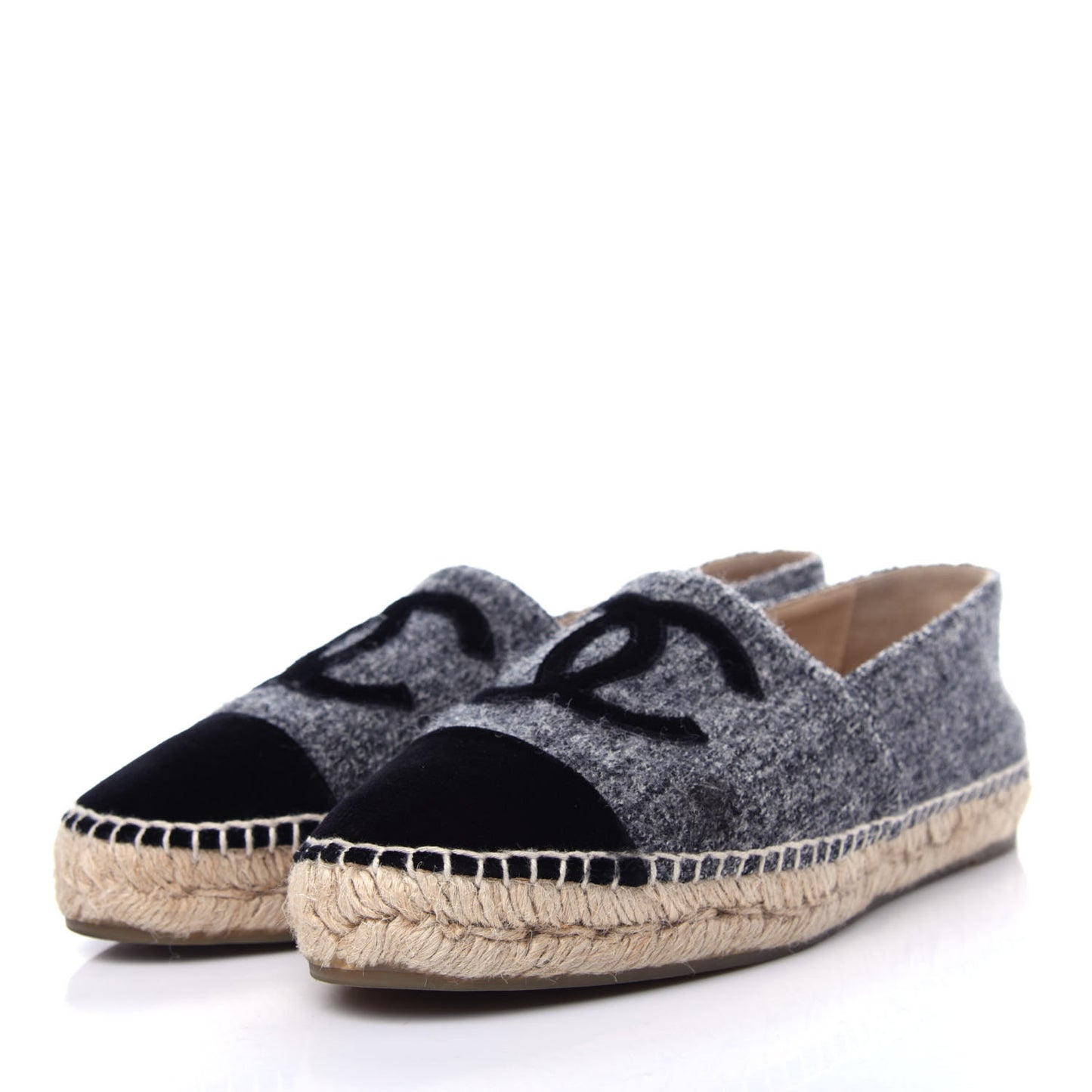 Tweed Velvet CC Espadrilles 41 Grey Black