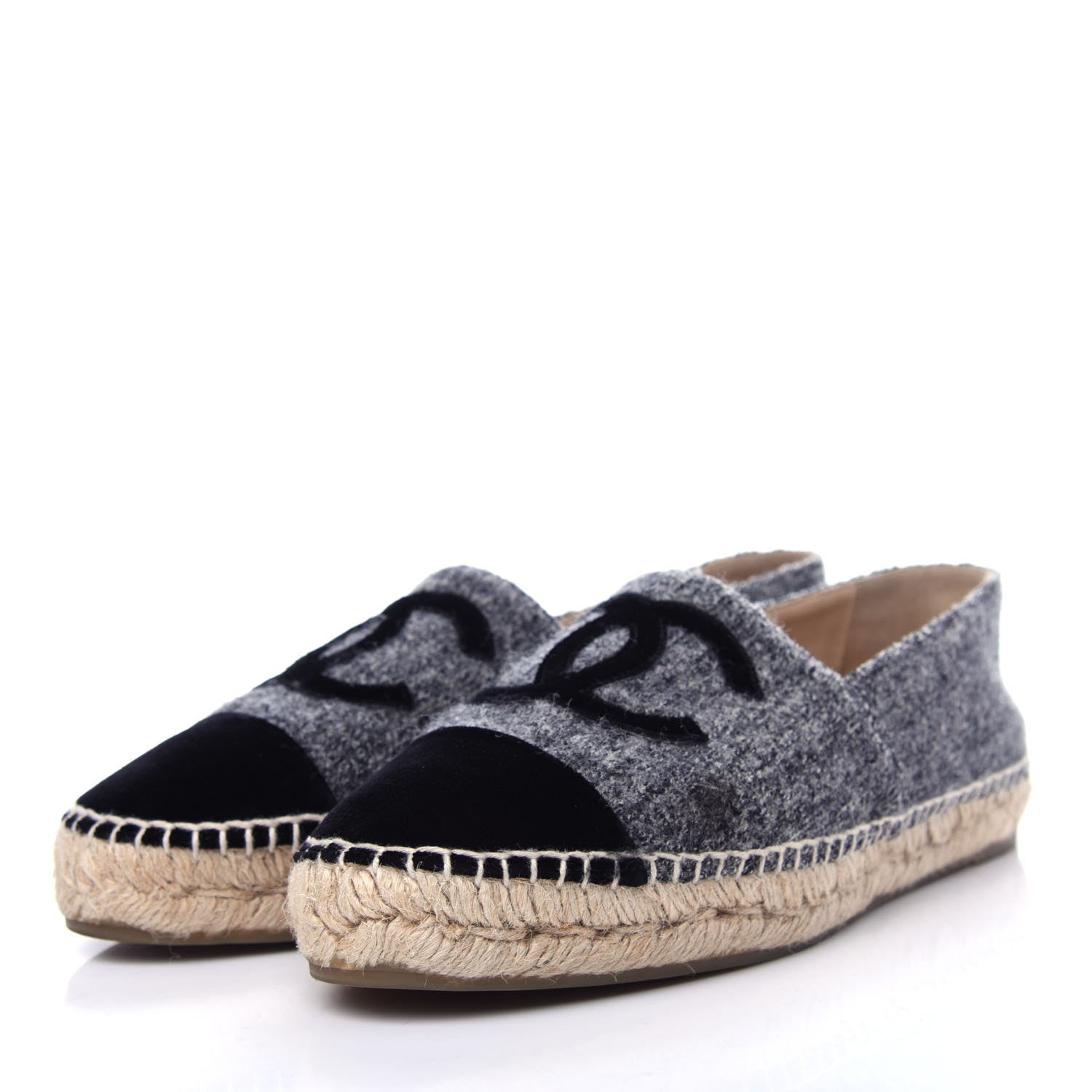 Chanel Tweed Velvet CC Espadrilles 41 Grey Black 3 of 12