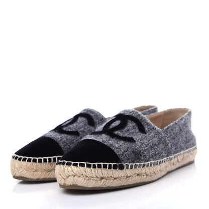 Chanel Tweed Velvet CC Espadrilles 41 Grey Black 3 of 12