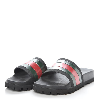 Gucci Rubber Web Mens Lug Sole Slide Sandals 7 Black Green Red 3 of 8