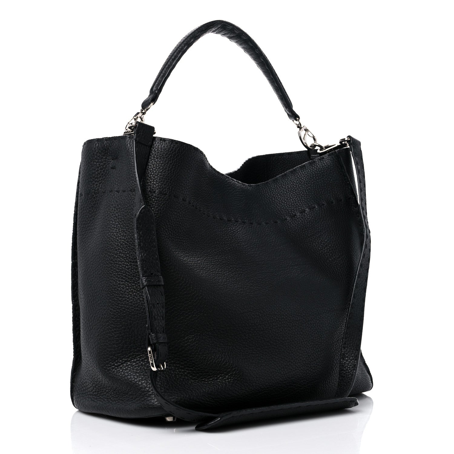Fendi Cuoio Romano Selleria Large Anna Bucket Bag Black 3 of 17