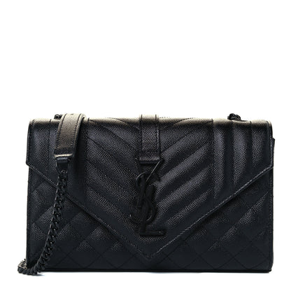 Saint Laurent Grain De Poudre Textured Mixed Matelasse Triquilt Small Monogram Satchel Black 1 of 10
