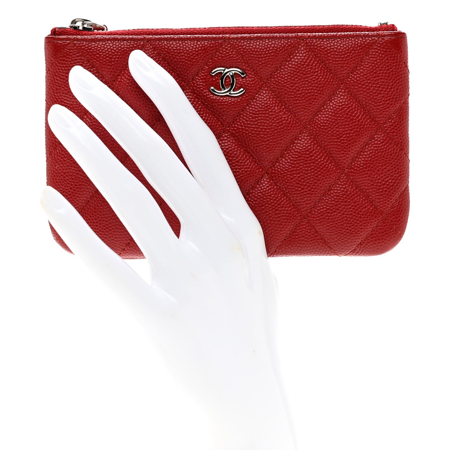 Caviar Quilted Small Cosmetic Case Red