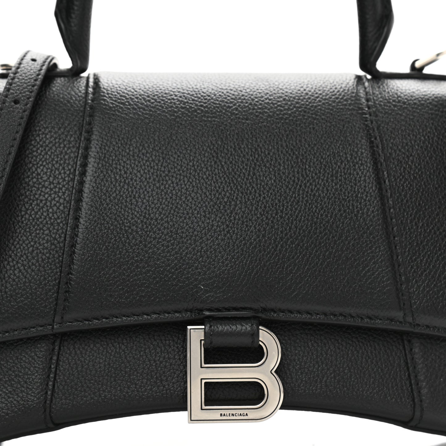Grained Calfskin Small Hourglass Top Handle Bag Black