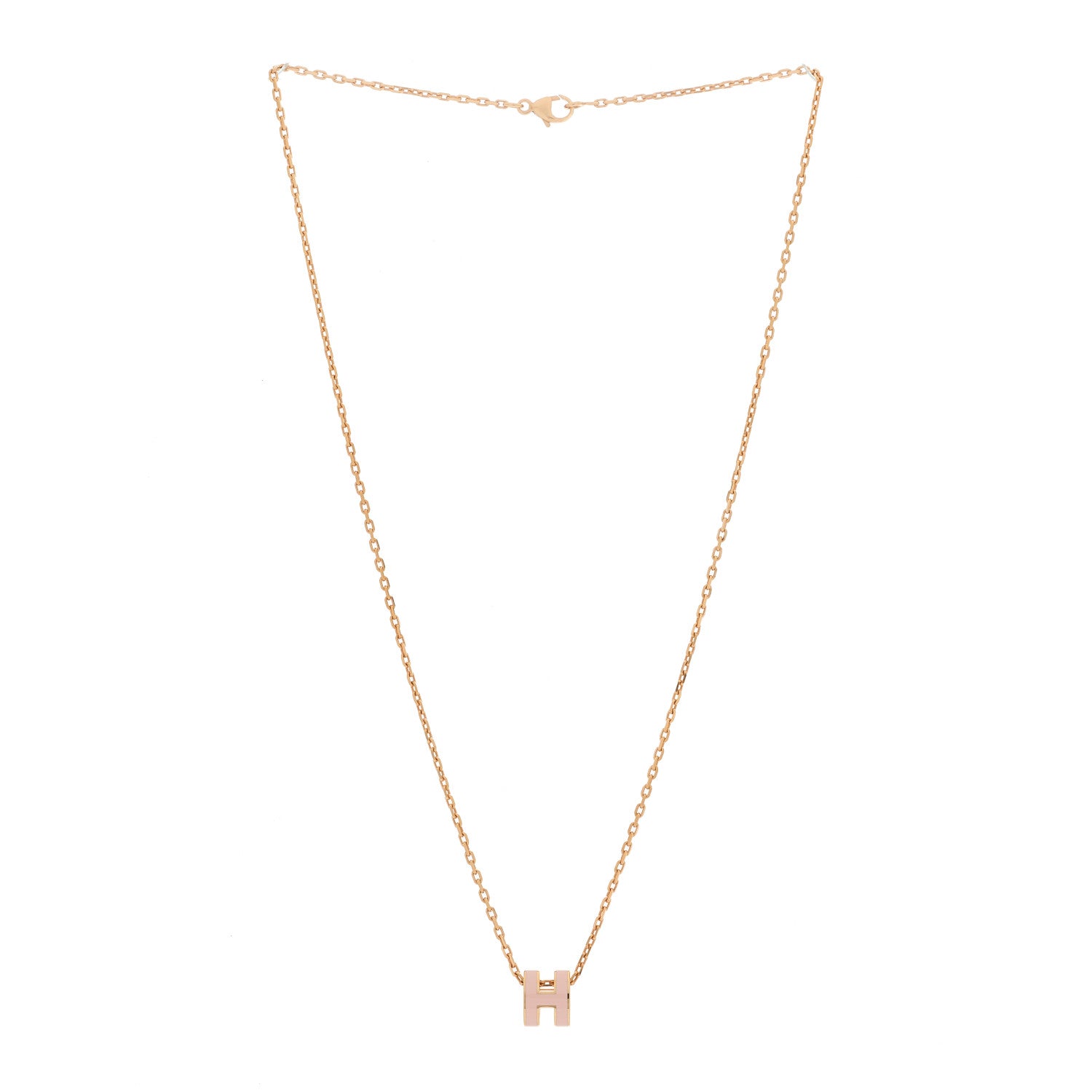 Hermes Lacquered Rose Gold Mini Pop H Pendant Necklace Rose Dragee 2 of 5