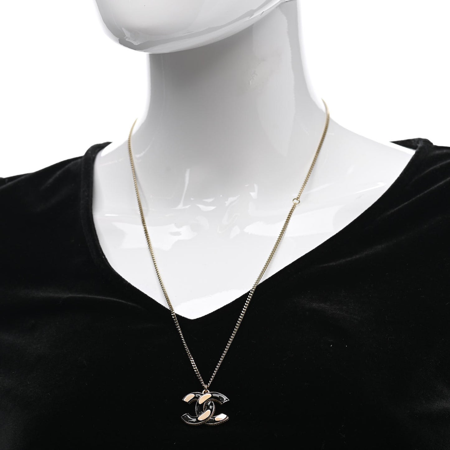 Enamel CC Pendant Necklace Black Light Gold