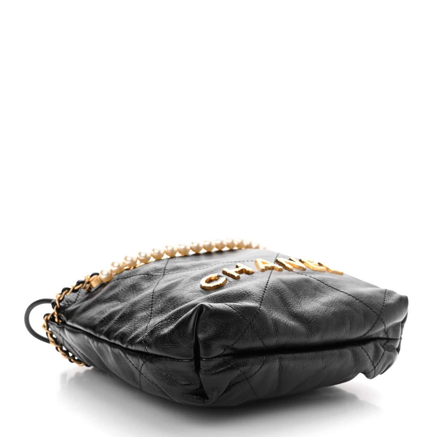 Shiny Crumpled Calfskin Quilted Pearl Mini Chanel 22 Black