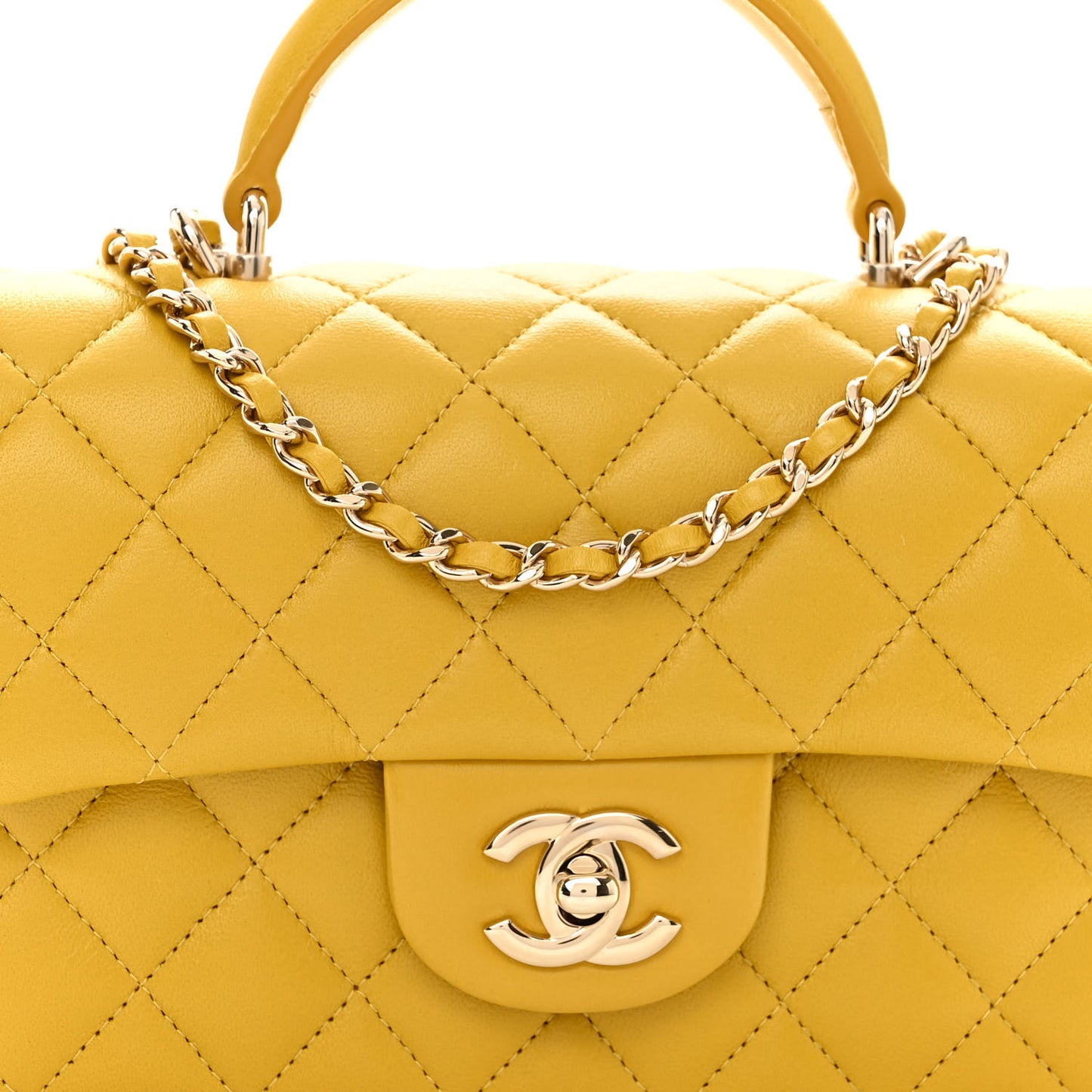 Lambskin Quilted Mini Top Handle Rectangular Flap Yellow