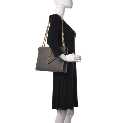 Saint Laurent Grain De Poudre Matelasse Chevron Large Monogram Satchel Earth 2 of 12