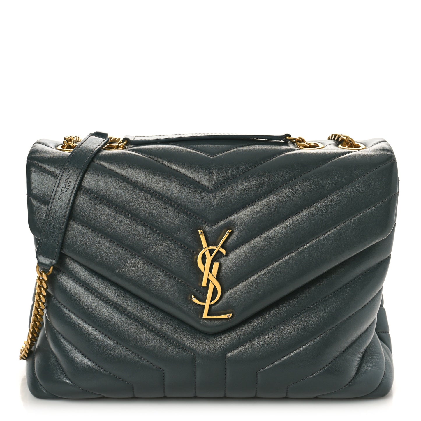 Calfskin Y Quilted Monogram Medium Loulou Chain Satchel Dark Smog