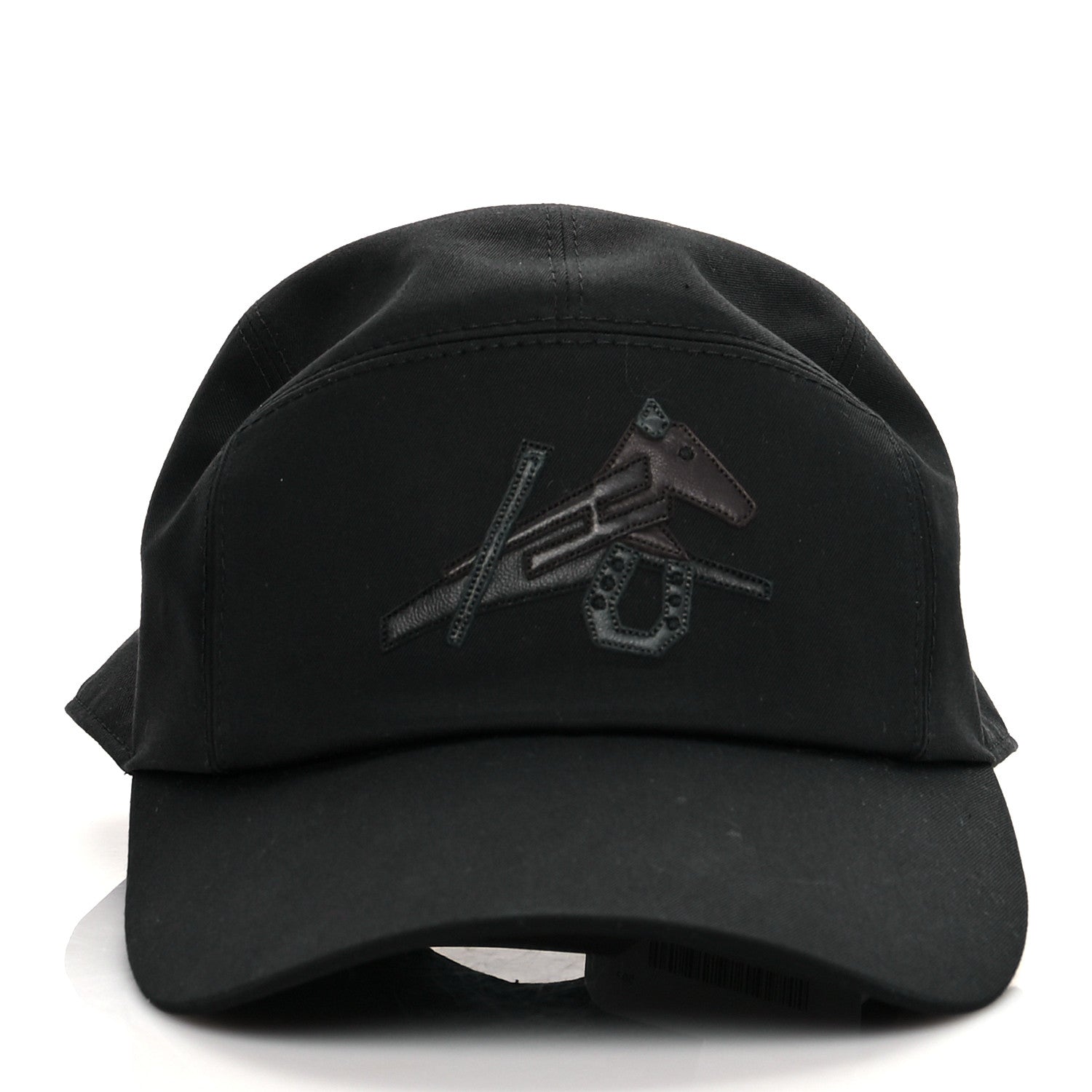 Hermes Stretch Cotton Lambskin Nevada Puzzle Equestre Hat 59 Black 2 of 8