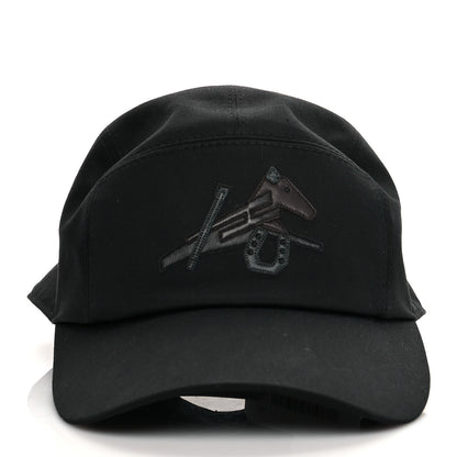 Hermes Stretch Cotton Lambskin Nevada Puzzle Equestre Hat 59 Black 2 of 8