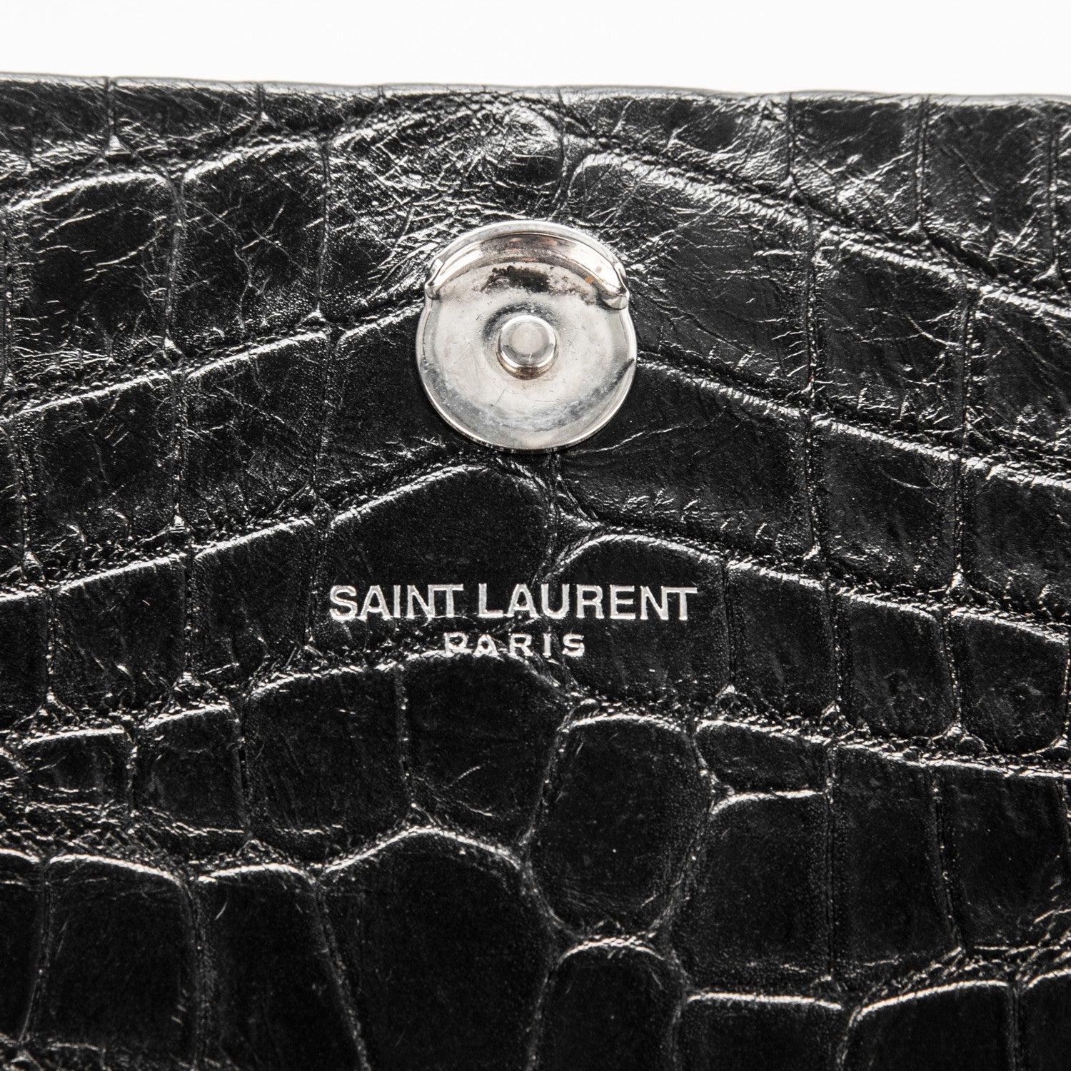 Saint Laurent Calfskin Crocodile Embossed Medium Classic Monogram Kate Tassel Satchel Black 6 of 7