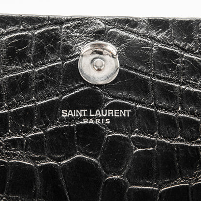 Saint Laurent Calfskin Crocodile Embossed Medium Classic Monogram Kate Tassel Satchel Black 6 of 7