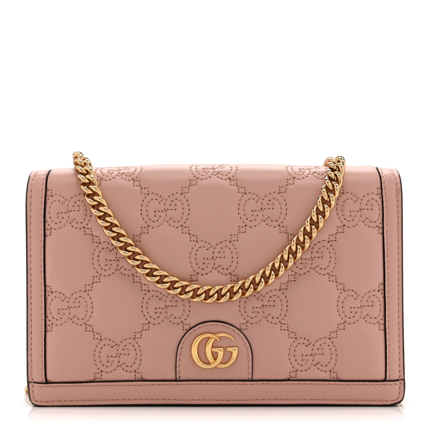 Gucci Calfskin GG Matelasse Chain Wallet Rhodamine Light Pink 1 of 11