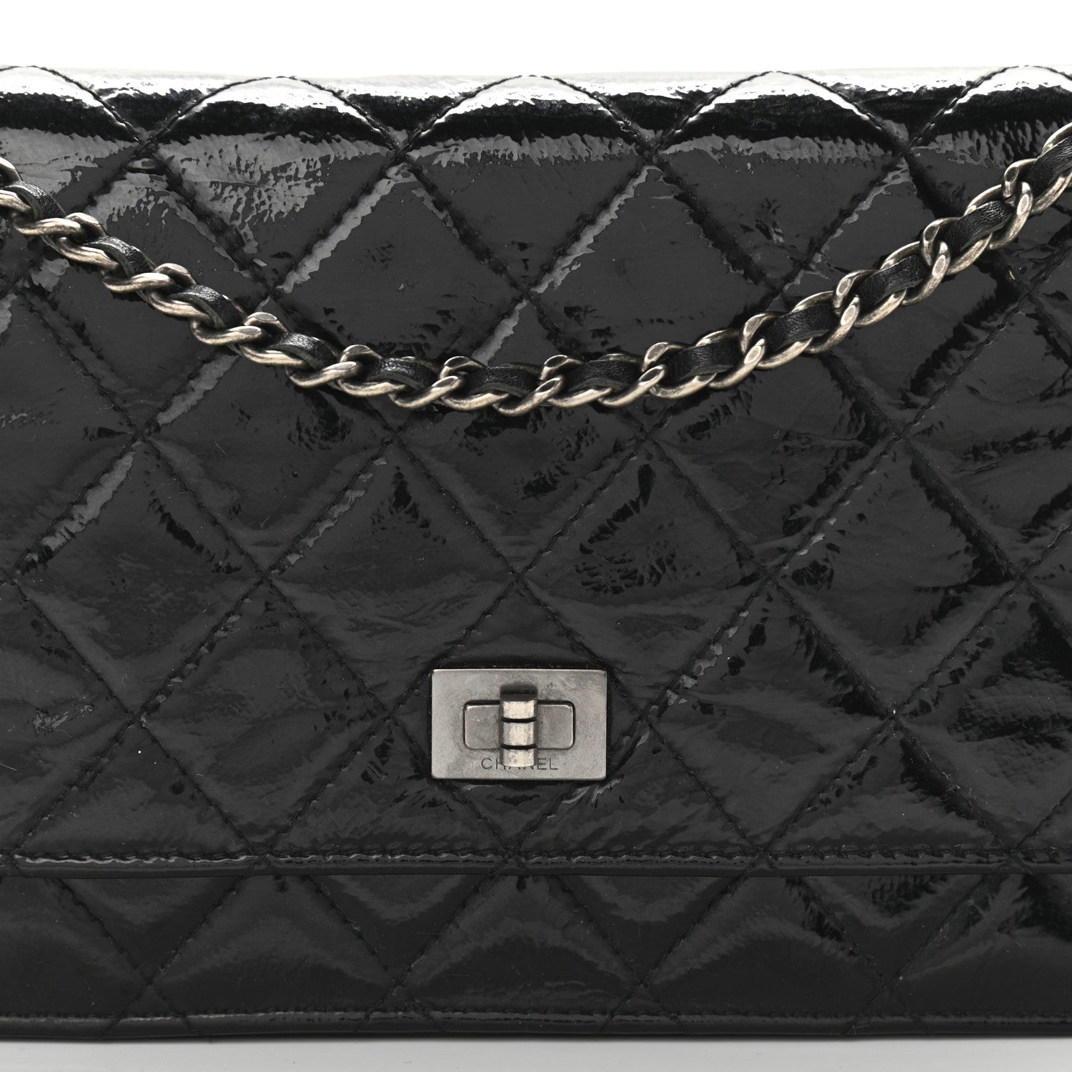 Chanel Distressed Patent Calfskin Quilted Reissue Wallet On Chain WOC Black 9 of 14