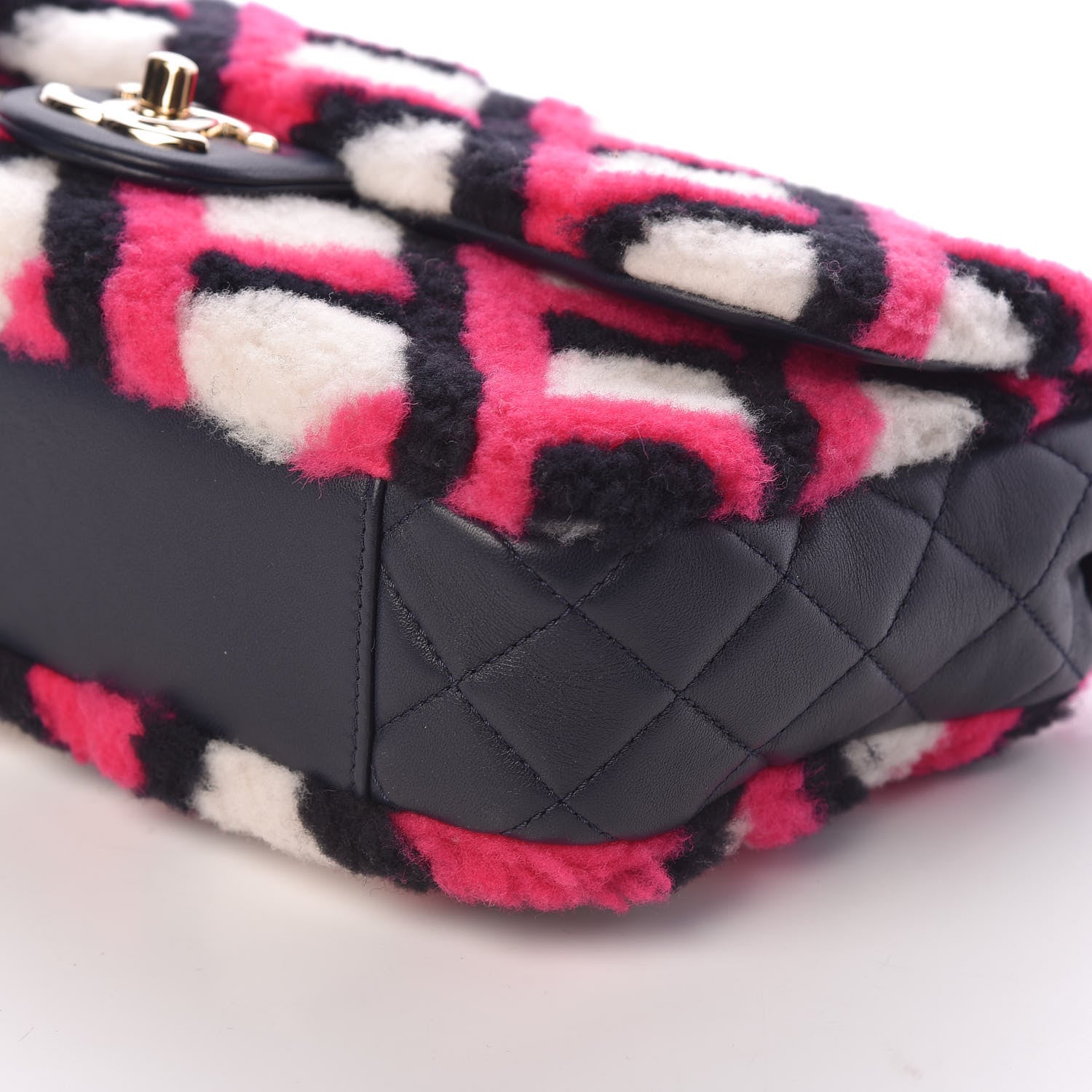 Chanel Lambskin Shearling Medium Flap Fuchsia Navy 9 of 10