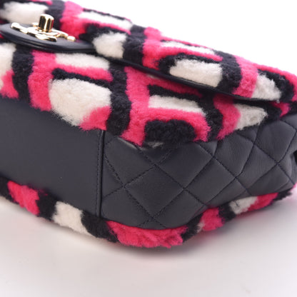 Chanel Lambskin Shearling Medium Flap Fuchsia Navy 9 of 10