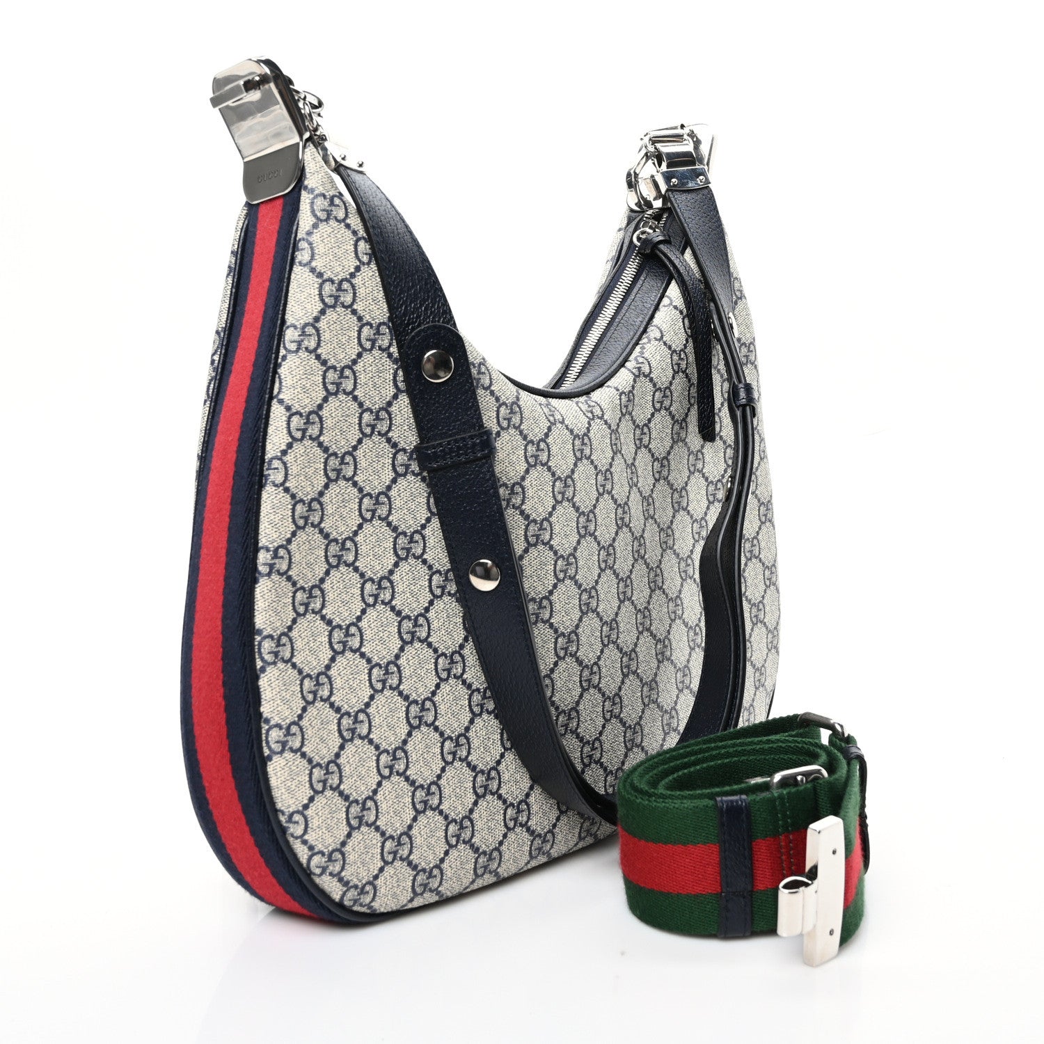 Gucci GG Supreme Monogram Textured Calfskin Web Large Attache Shoulder Bag Beige Blue 3 of 11