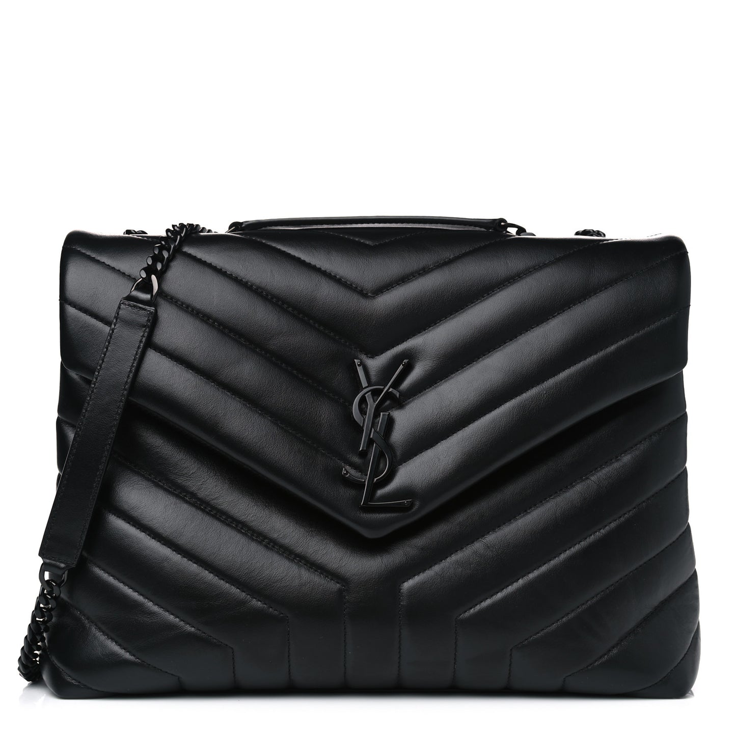 Calfskin Y Quilted Monogram Medium Loulou Chain Satchel Black