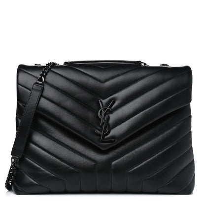 Saint Laurent Calfskin Y Quilted Monogram Medium Loulou Chain Satchel Black 1 of 7