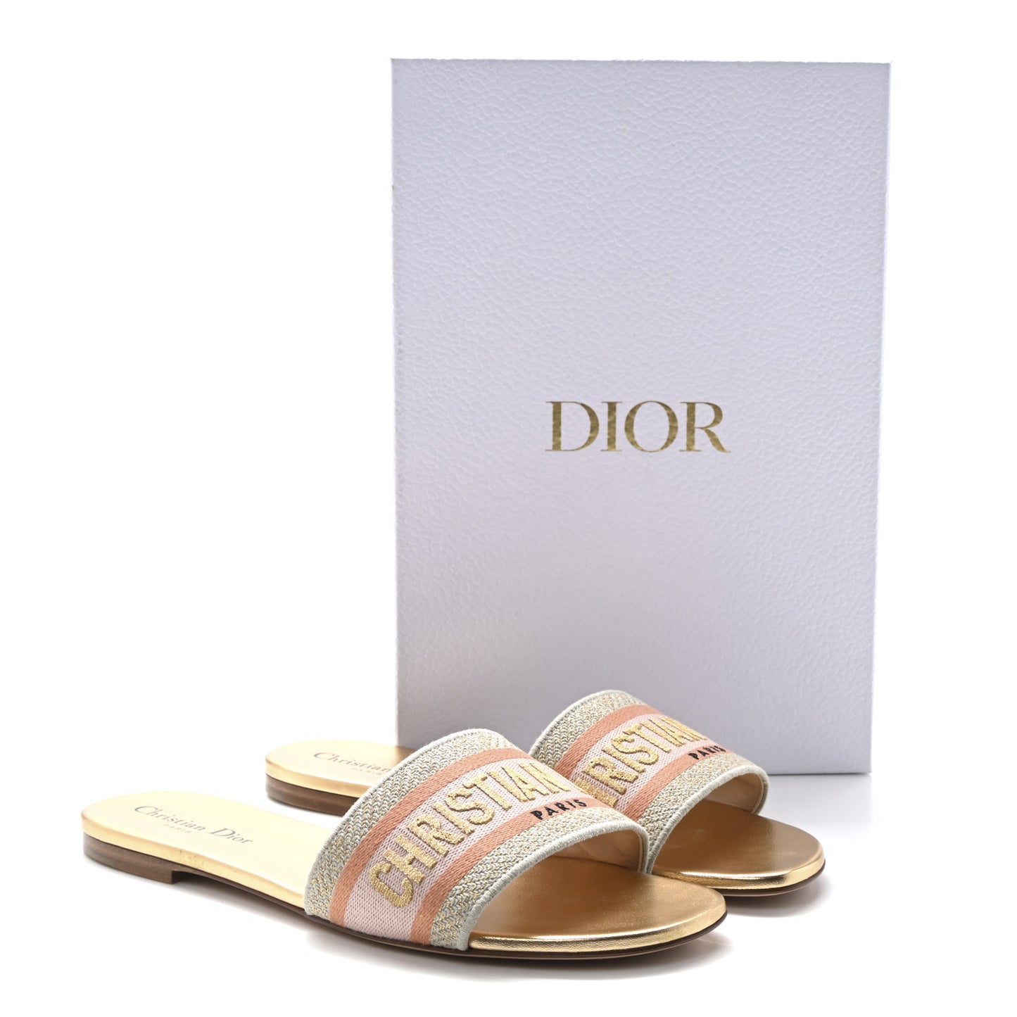 Canvas Lurex Embroidered Dway Flat Slide Sandals 38 Platinum 40 Platinum