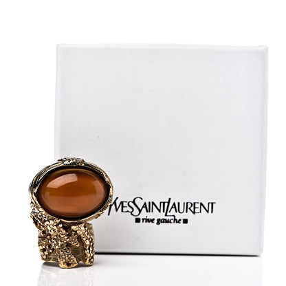 Saint Laurent Glass Cabochon Arty Ovale Ring 6 Gold Orange 4 of 4