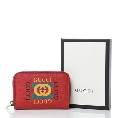Gucci Grained Calfskin Logo Zip Around Card Case Hibiscus Red 9 of 9