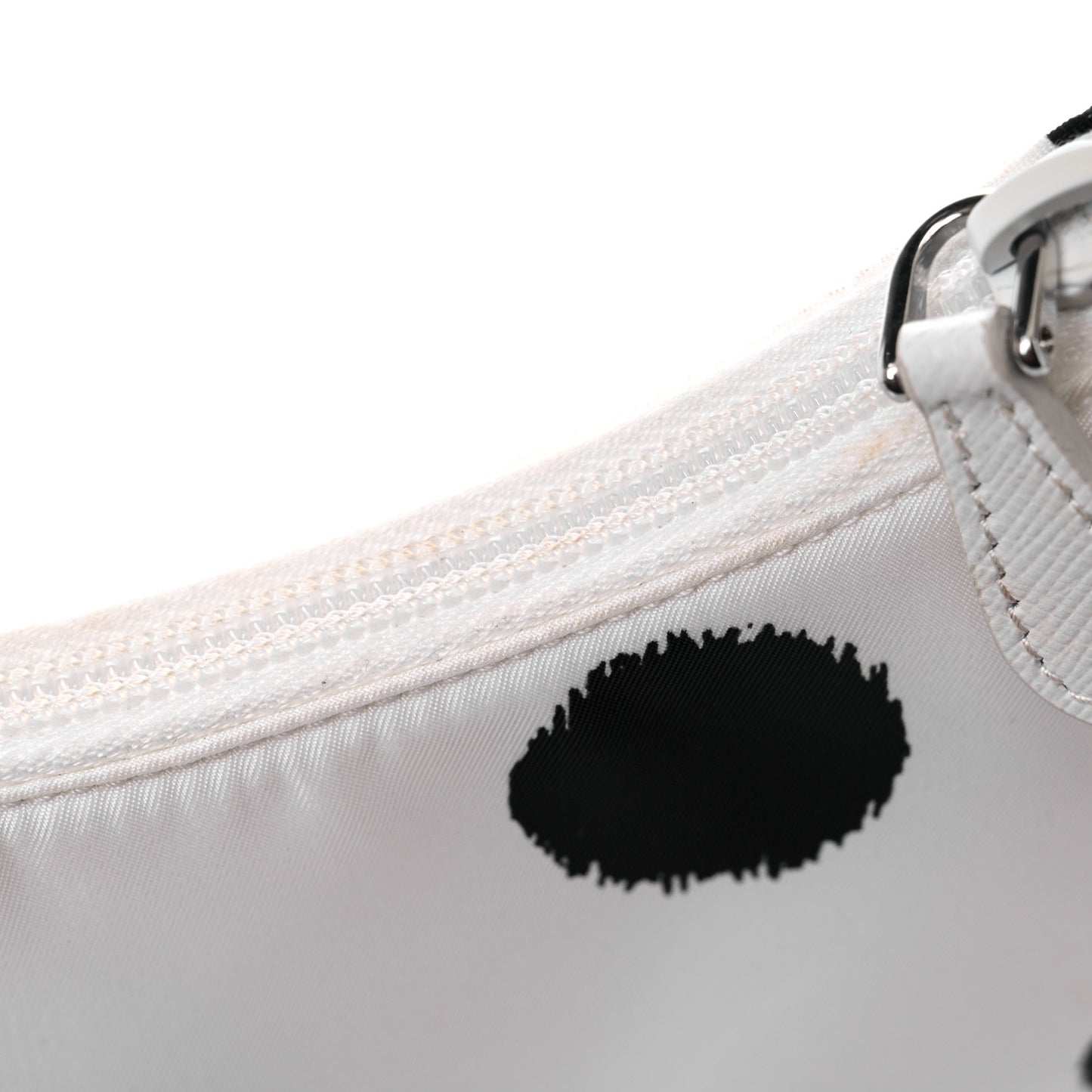 Tessuto Nylon Polka-Dot Mini Re-Edition 2000 Bag White Black