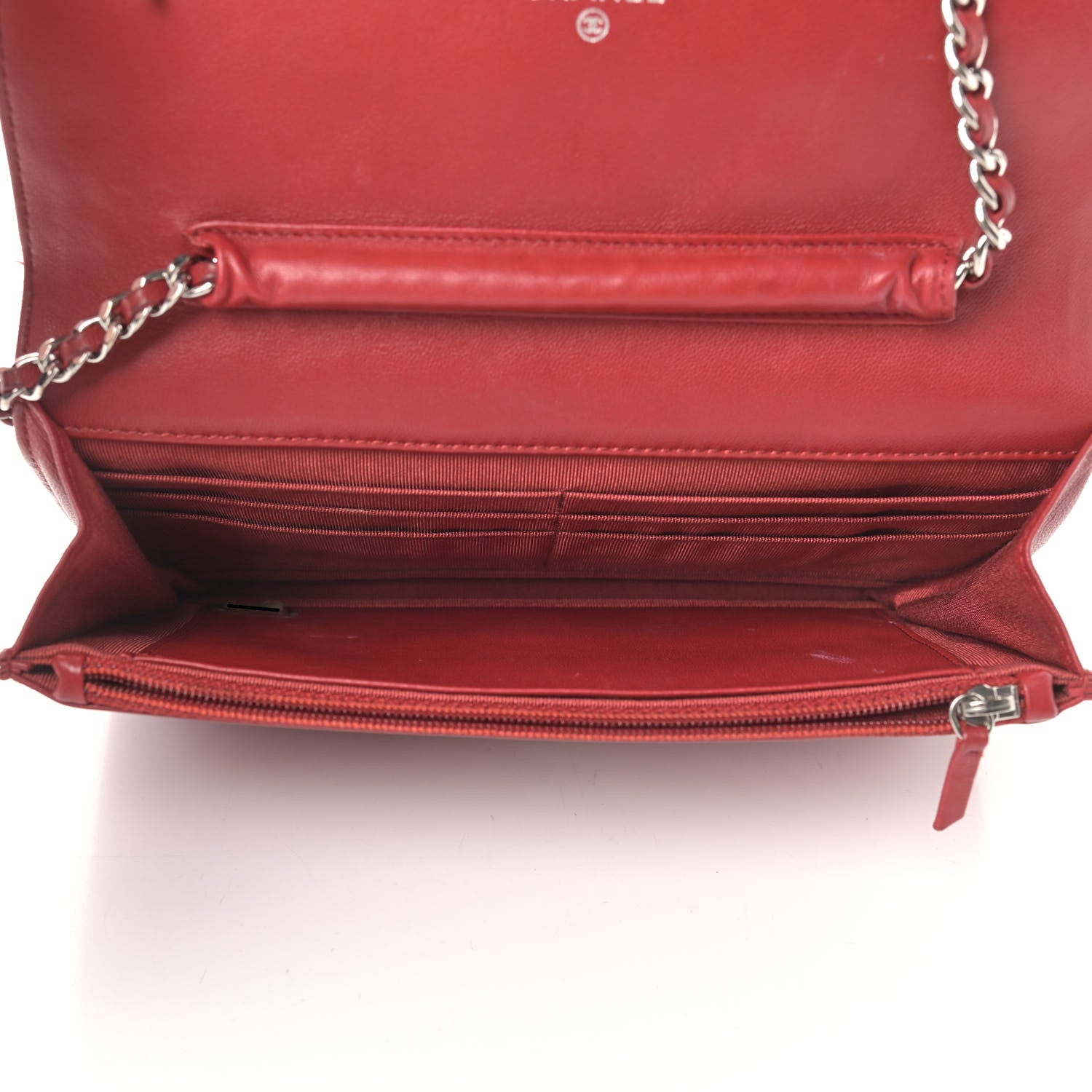 Chanel Lambskin Quilted Wallet On Chain WOC Red 5 of 14