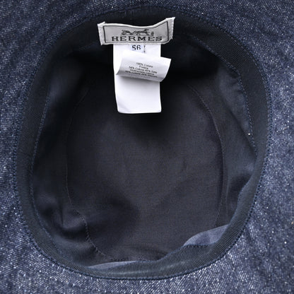 Hermes Cotton Denim Embroidered Harper Emile Bucket Hat 56 Indigo 7 of 8