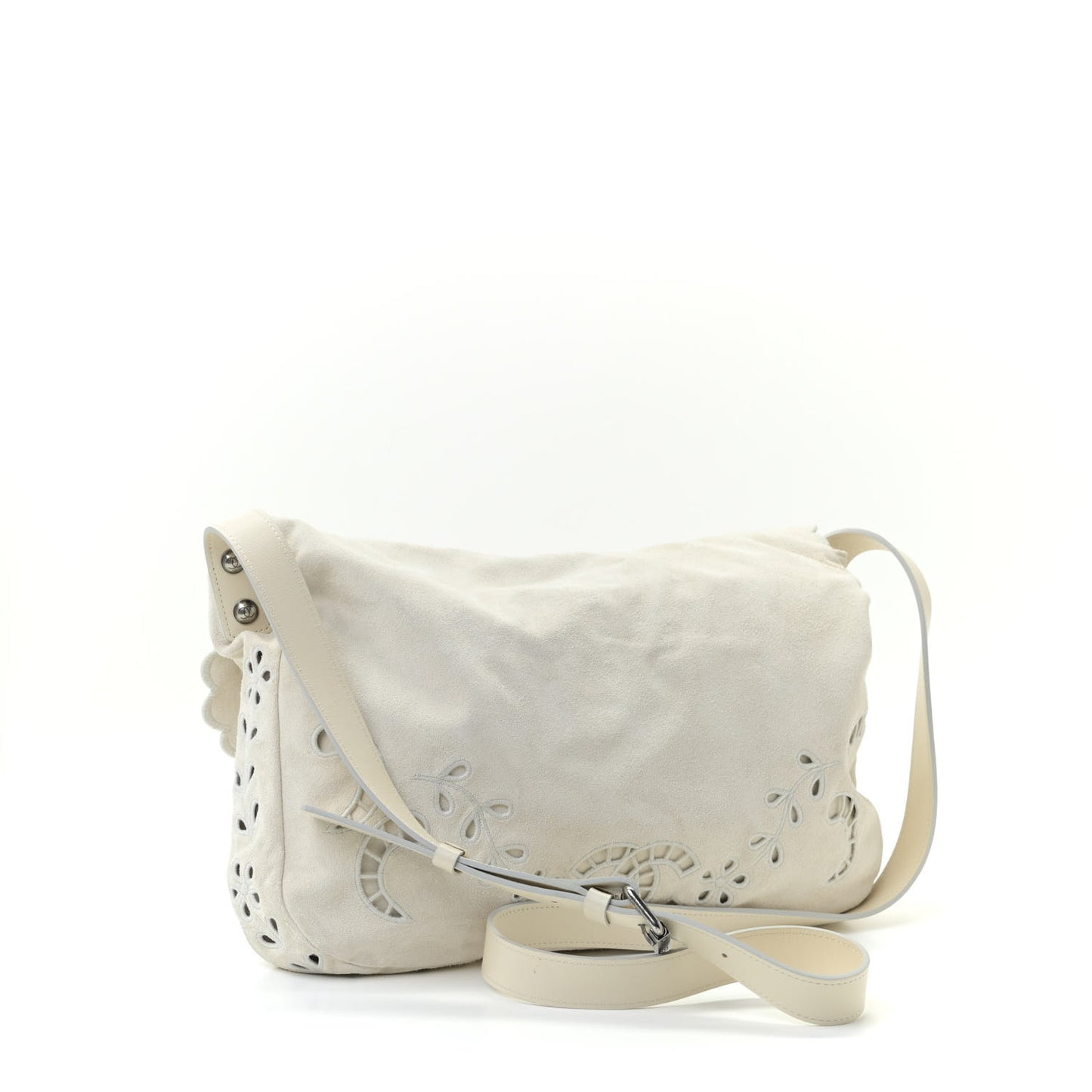 Suede Embroidered Flap White