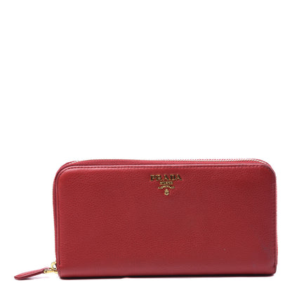 Prada Vitello Grain Zip Around Wallet Fuoco 1 of 8