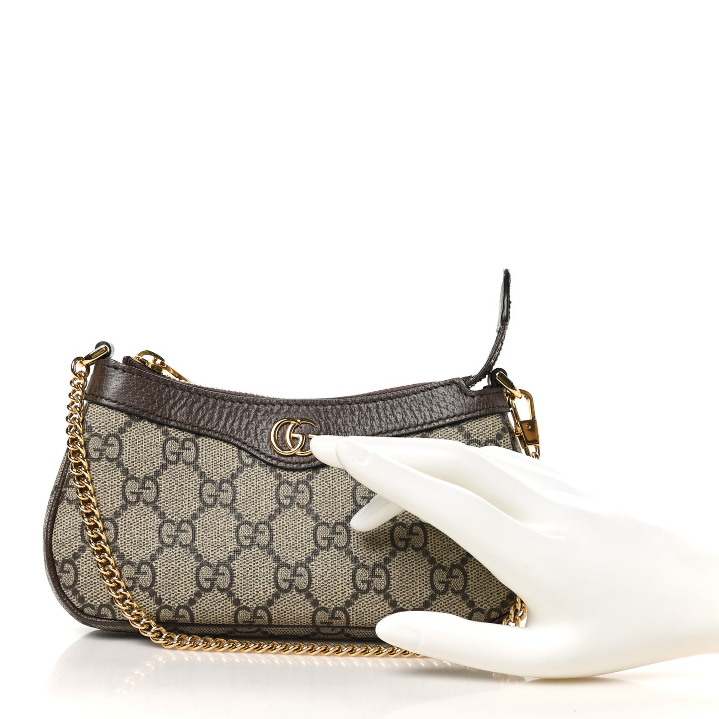 GG Supreme Monogram Textured Dollar Calfskin Mini Ophidia Chain Bag Beige Ebony