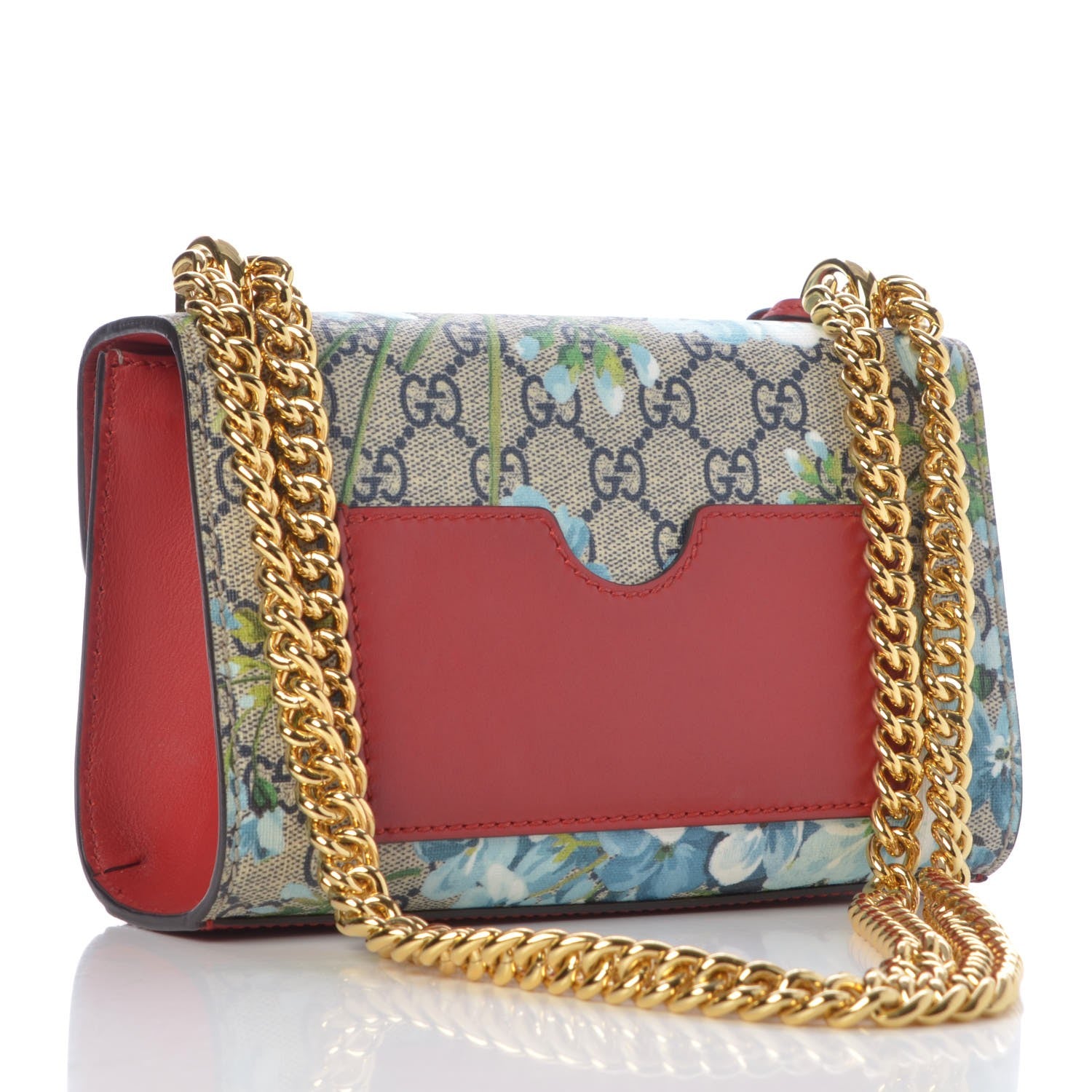 Gucci GG Supreme Monogram Blooms Small Padlock Shoulder Bag Beige Blue Navy Hibiscus Red 3 of 8